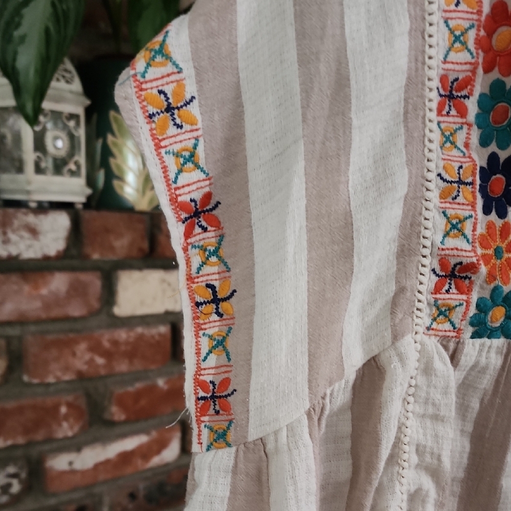 THML Embroidered Boho Cotton Top | Tassel Tie | Peasant Blouse - Picture 3 of 11